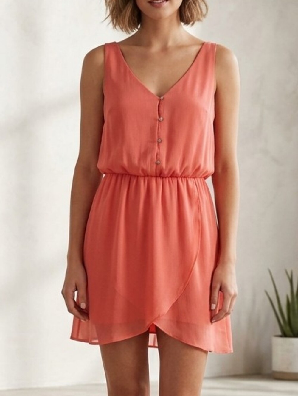 Vtg Guess Corissa Mini Dress XS Calypso Coral Chiffon Party Resortwear Coquette